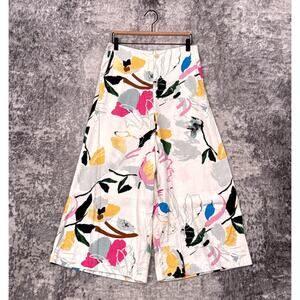 New Anthropologie Pants 8 Womens Maeve Linen Wide Leg Crop Floral Art Motif